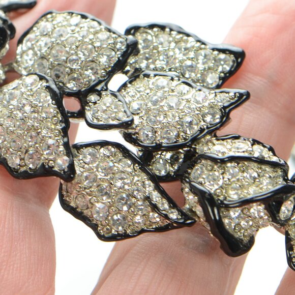 Kenneth Jay Lane KJL Black Enamel Pavé Rose Necklace - Picture 6 of 9